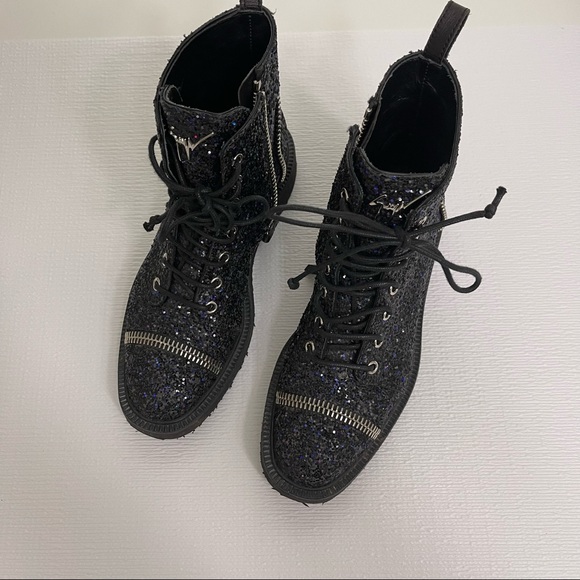 Giuseppe Zanotti sz 36.5 lace up combat boots glitter - Picture 4 of 15